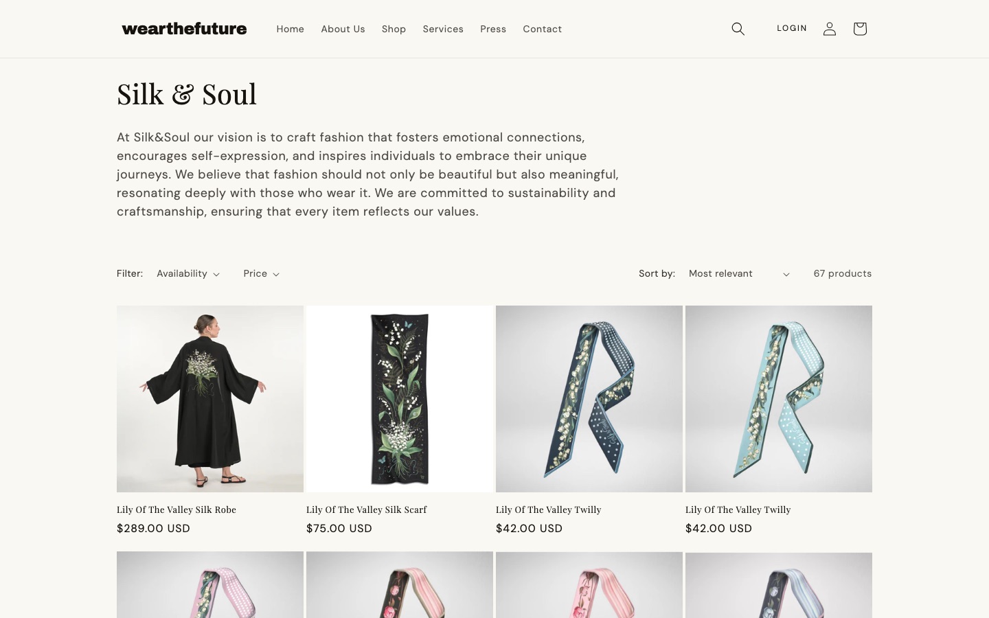 wear-thefuture.com Silk & Soul collection page