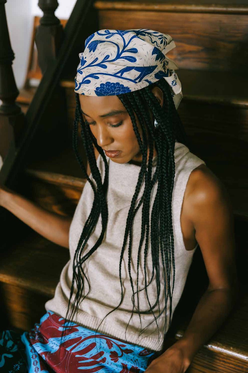 Floral folk-print headscarf